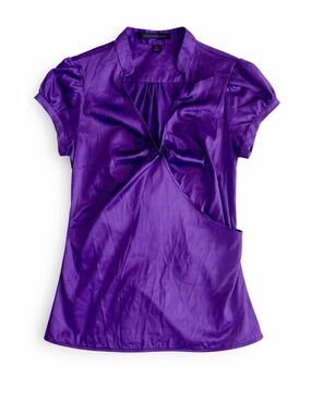 Express Purple Satin Wrap Top Y2K Waist Tie Bow Blouse Glam Coquette